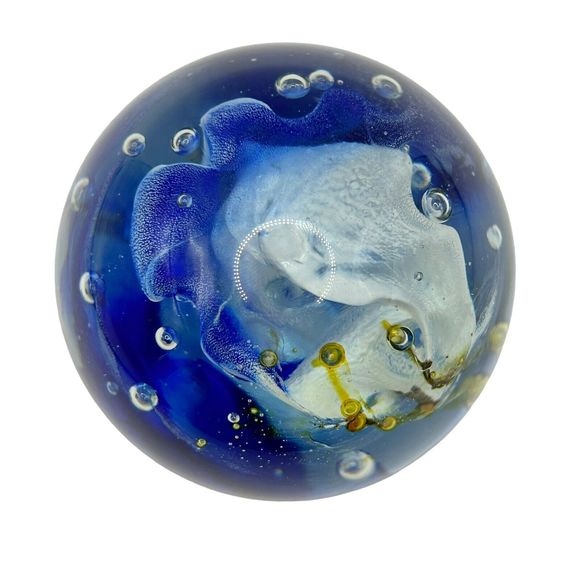 Kerry Glass Made in Ireland Paperweight 3 1/2'' Blue White Yellow Vintage - Picture 6 of 10